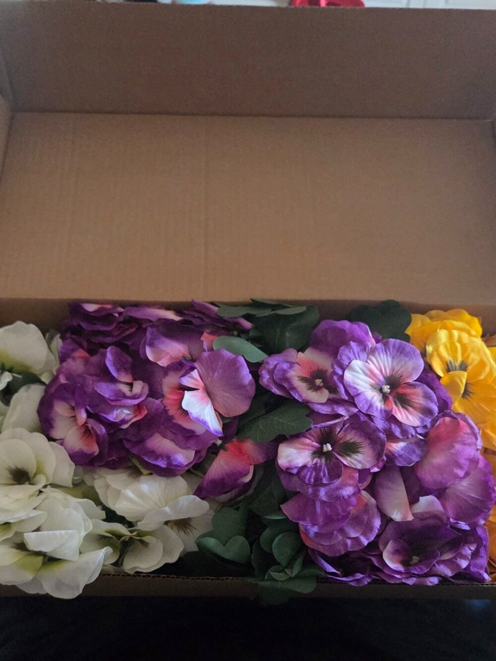 New Silk Pansy Artificial Flower Garland Set | White, Purple & Yellow Floral Déc
